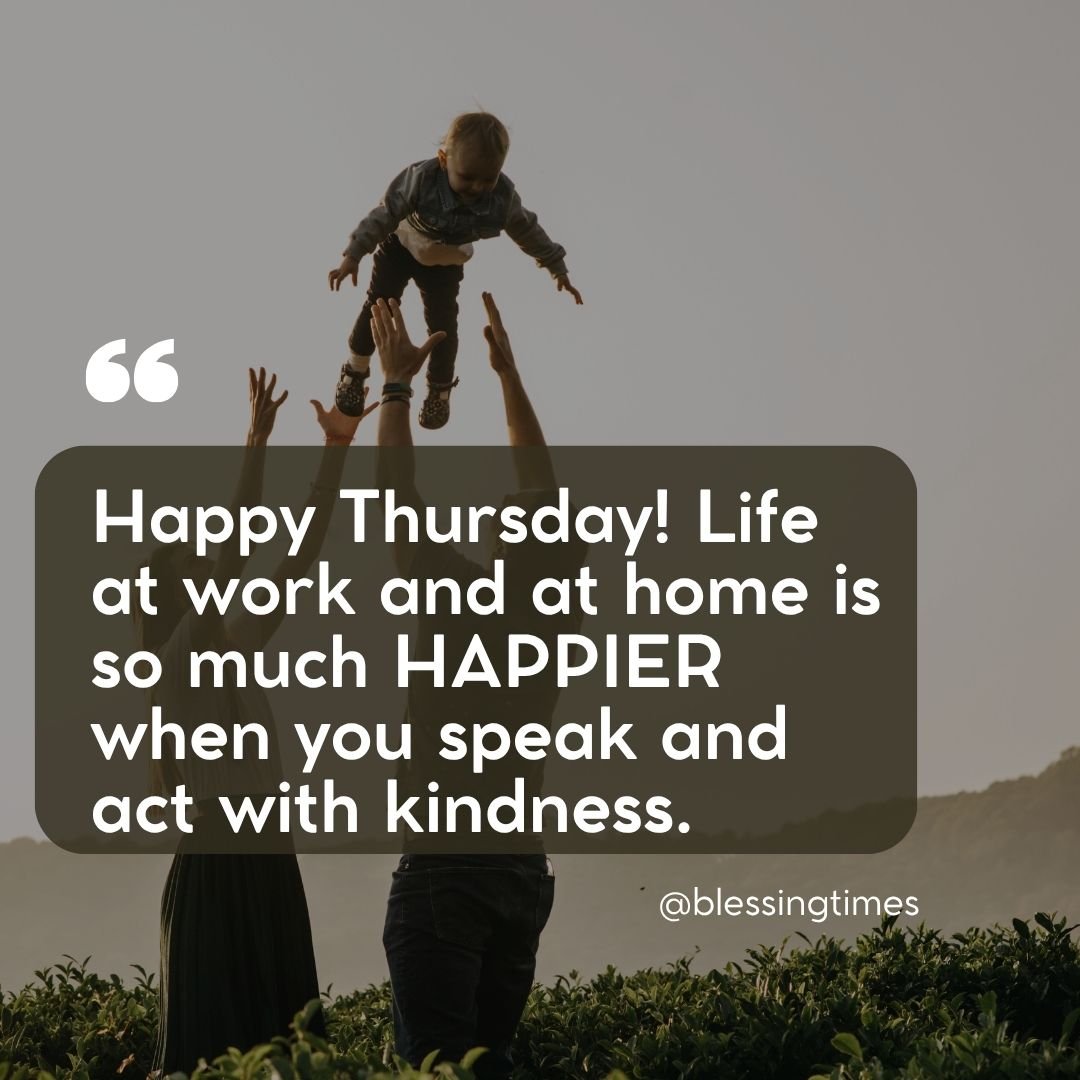 Happy Thursday quote about kindness and positivity, displayed on a bright, cheerful background.