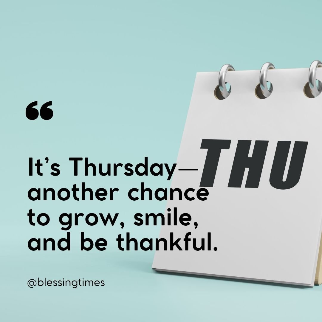 Good morning Thursday quote encouraging gratitude, growth, and positivity, shown on a bright and cheerful morning background.