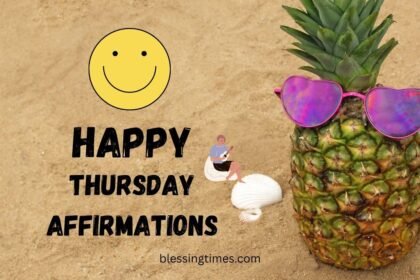 Happy Thursday affirmations on a cheerful background with uplifting words to inspire joy, gratitude, and a positive mindset.