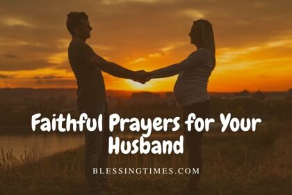A woman quietly praying with hands folded, reflecting love and faith as she lifts her husband in prayer.