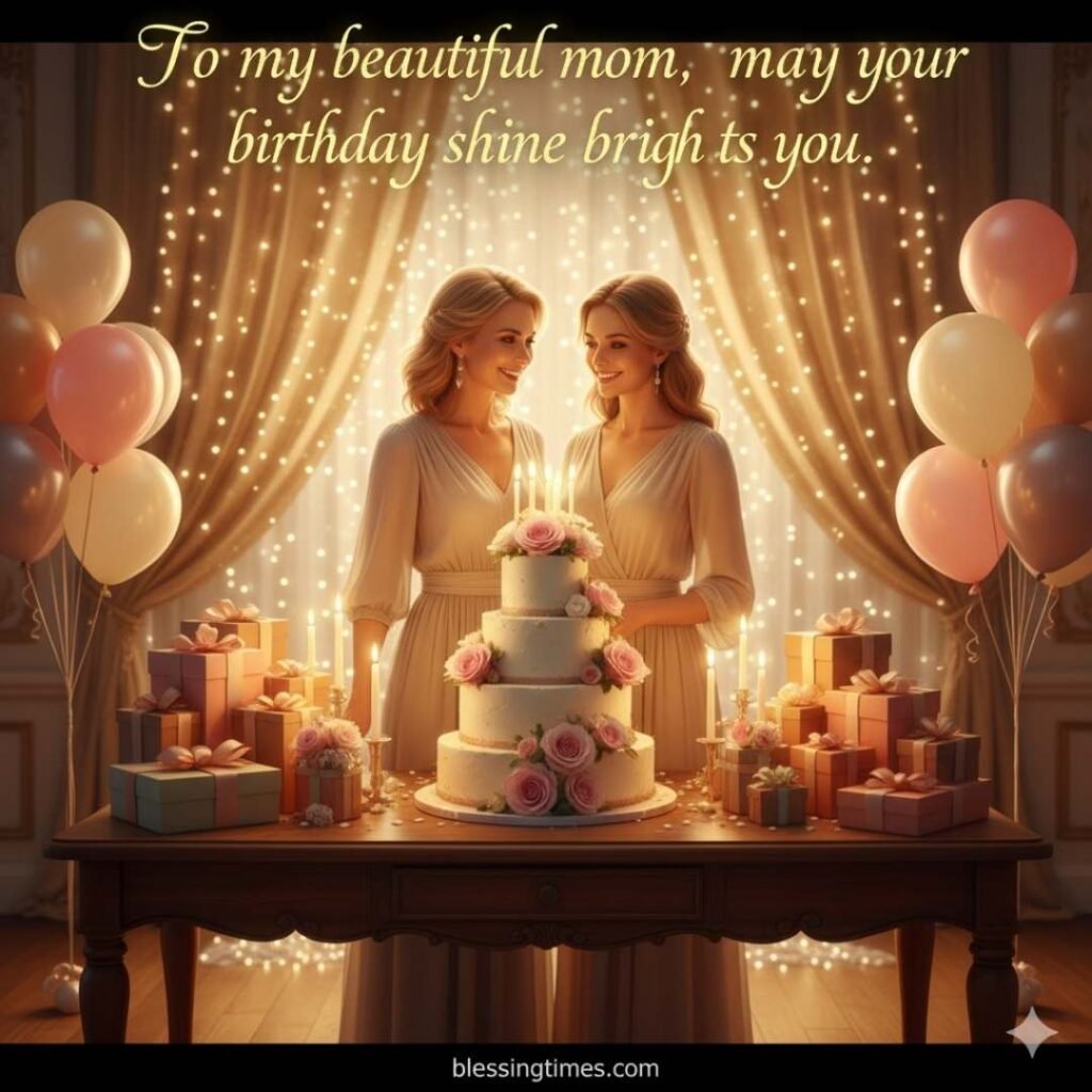 A creative collage with the words "Happy Birthday Wishes MOM," where the letters are filled with photos of a Muslim mother and her happy children, symbolizing a beautiful family bond.