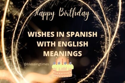 A collection of Happy Birthday wishes in Spanish with their English meanings featured on a colorful banner.