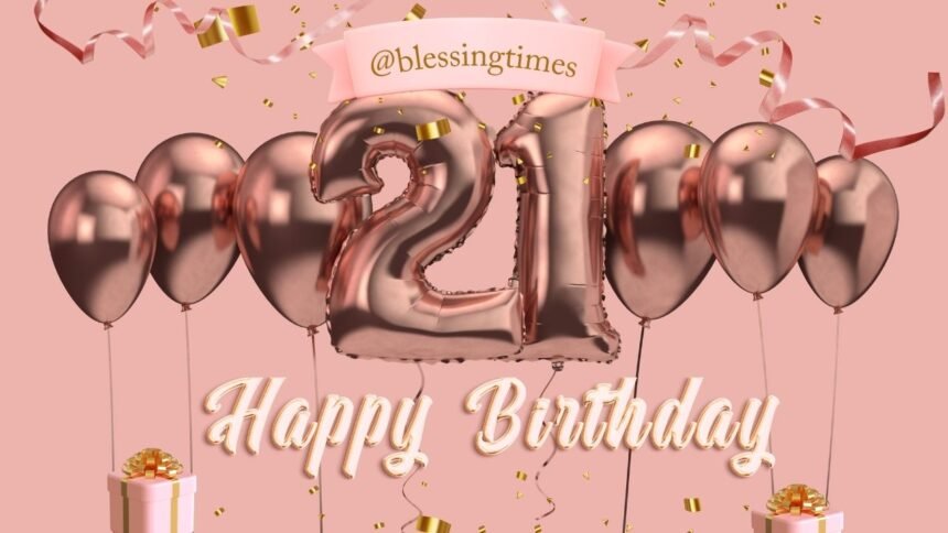 A vibrant pink modern birthday card featuring bold "Happy 21st Birthday" text and festive decorations, perfect for sending the best Happy 21st Birthday Wishes.