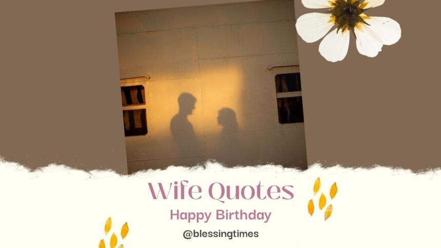 Happy Birthday Wife quote card with elegant purple and white design.
