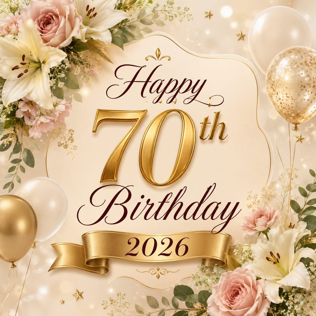 Blessing Times Original 2026 Happy 70th Birthday Wishes card with elegant floral design