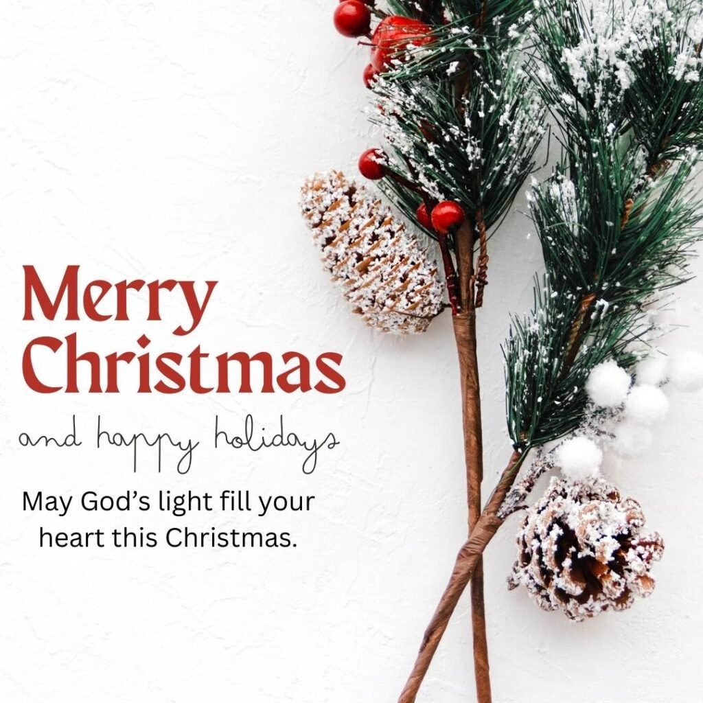 Red holiday graphic featuring a decorated Christmas tree and gifts.